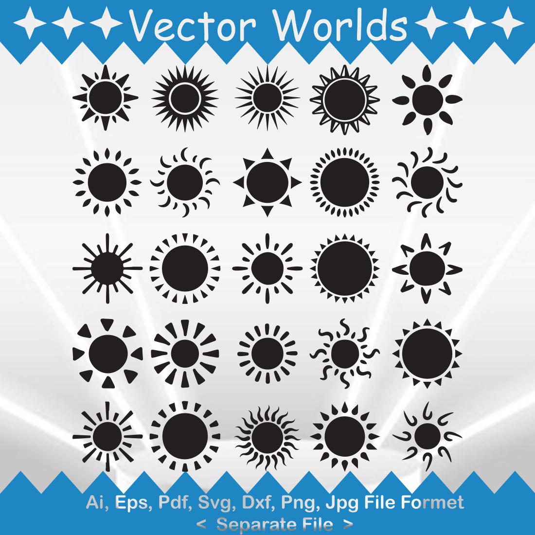 Pack of vector amazing images of silhouettes of the sun.
