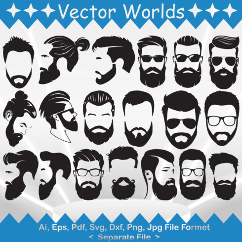 Collection of vector charming images of bearded mens.