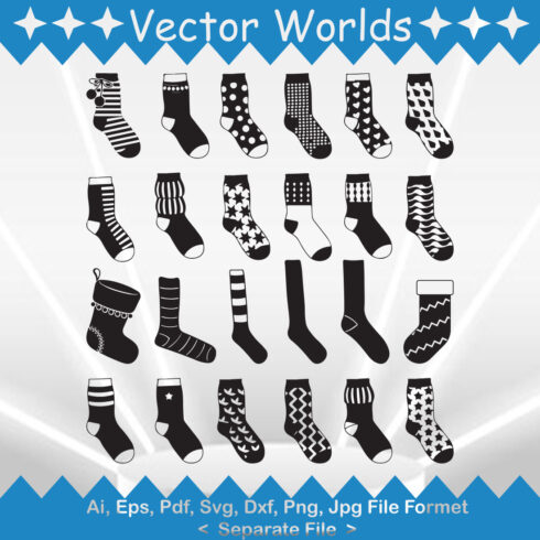 Set of vector unique images of socks silhouettes.