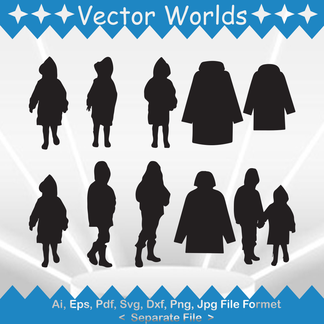 Collection of vector beautiful images of raincoats silhouettes.