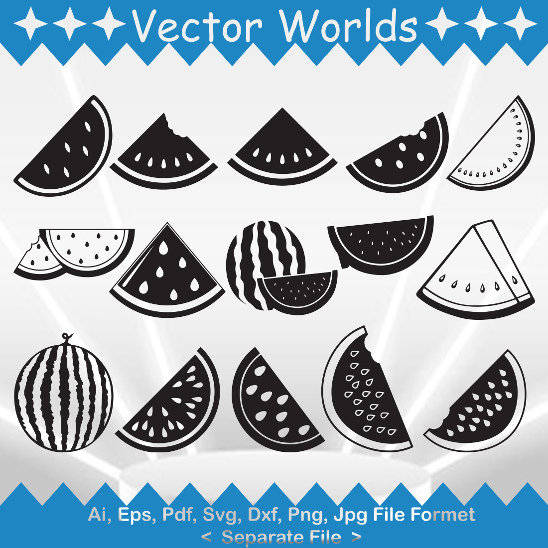 Bundle of vector adorable images of watermelon silhouettes.