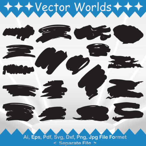 Pack of vector wonderful images of silhouettes of brush strokes.