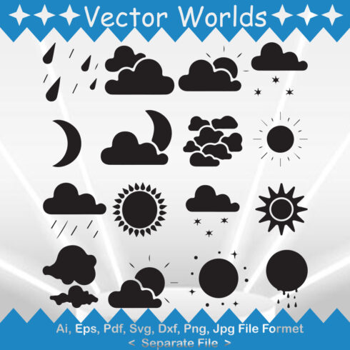 Set of vector wonderful images of weather silhouettes.