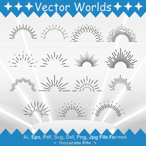 Collection of vector exquisite images of sunburst silhouettes.