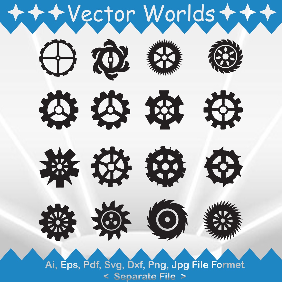 Collection of beautiful images of cogwheel machine silhouettes.