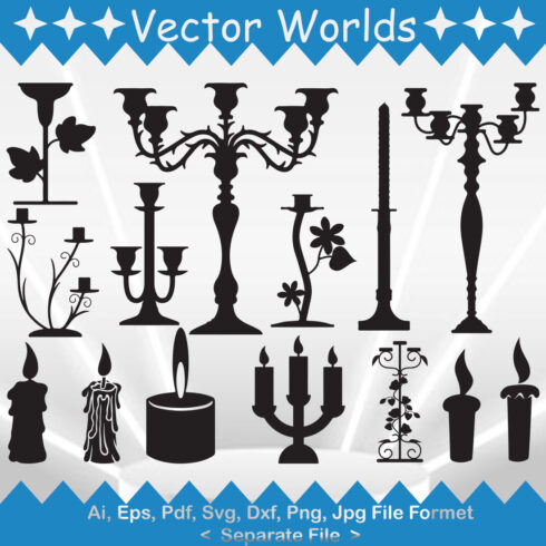 Pack of adorable images of candlestick silhouettes.