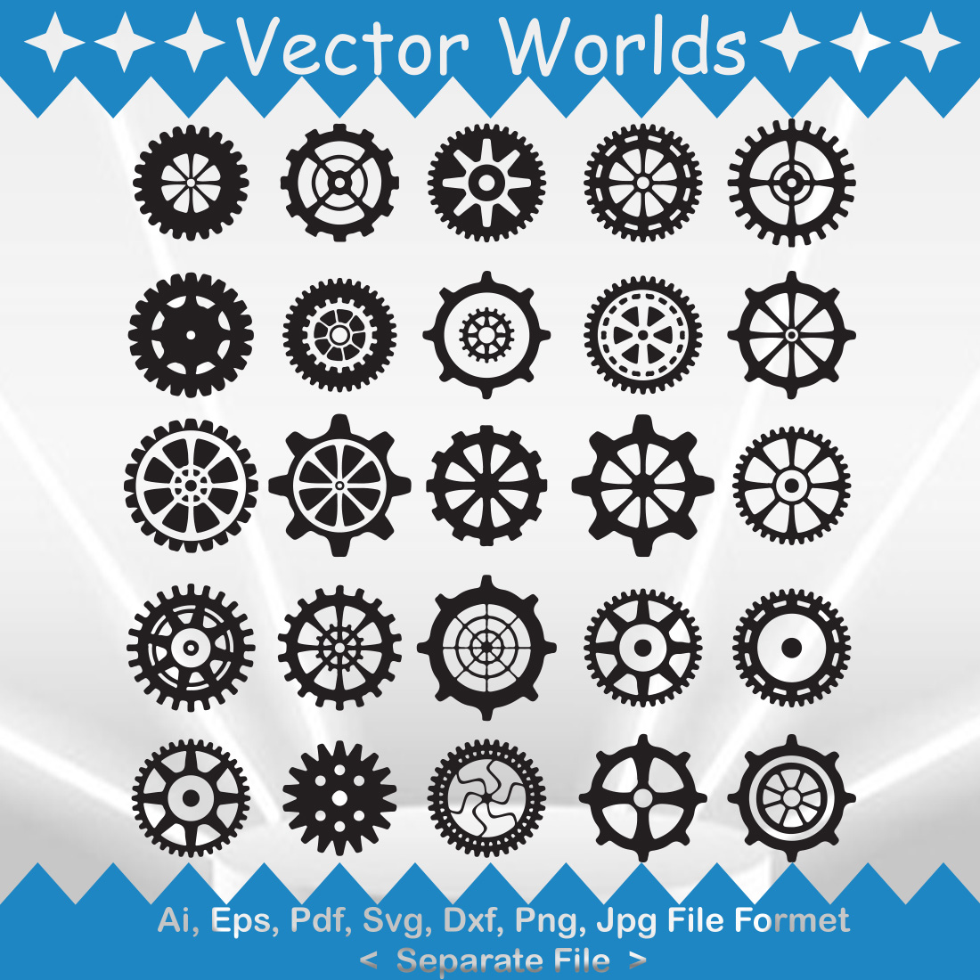 A selection of vector exquisite images of growing gears silhouettes.