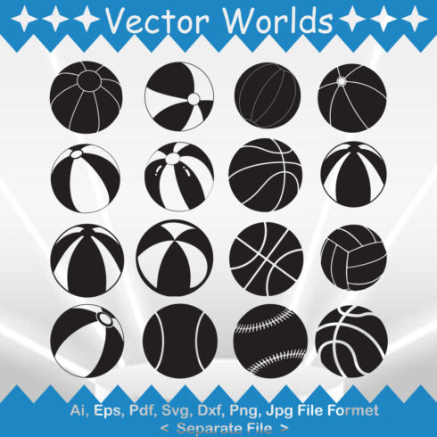 Pack of vector beautiful images of beach balls in black color.