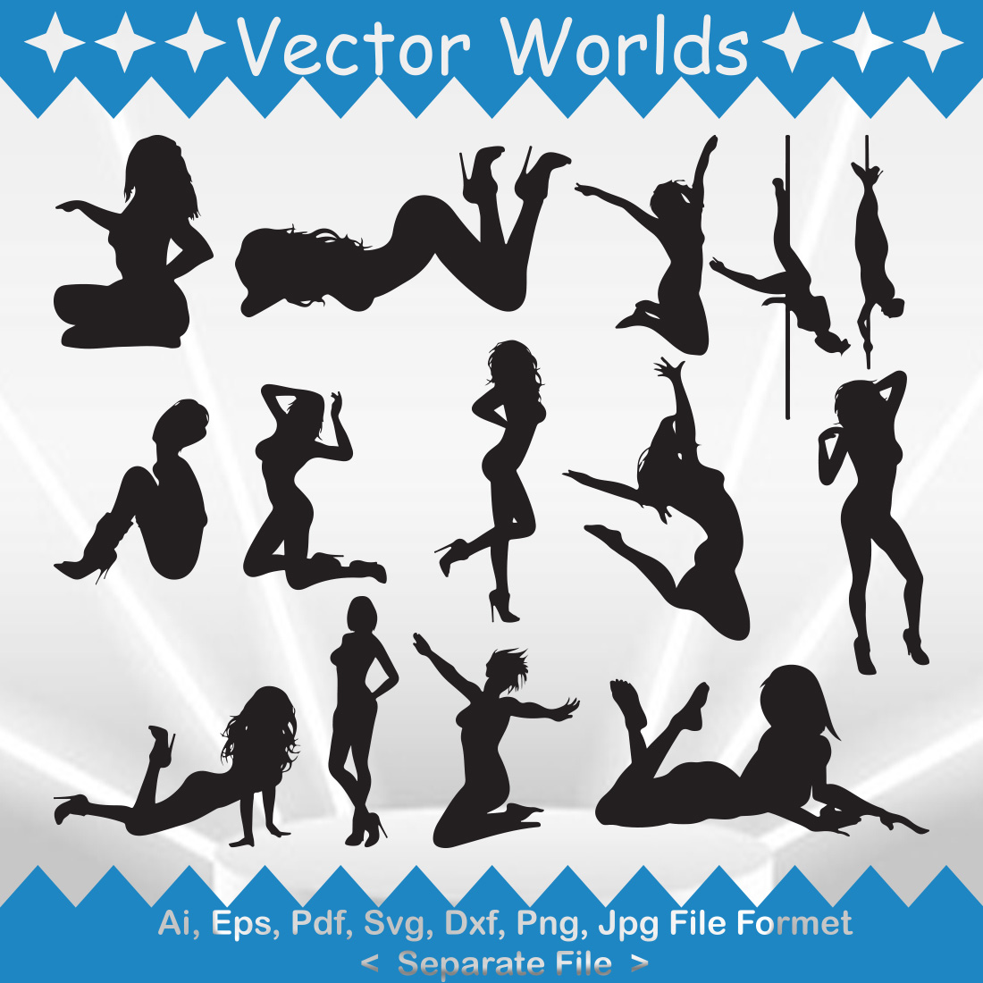 Set of vector amazing images of erotic women silhouettes.