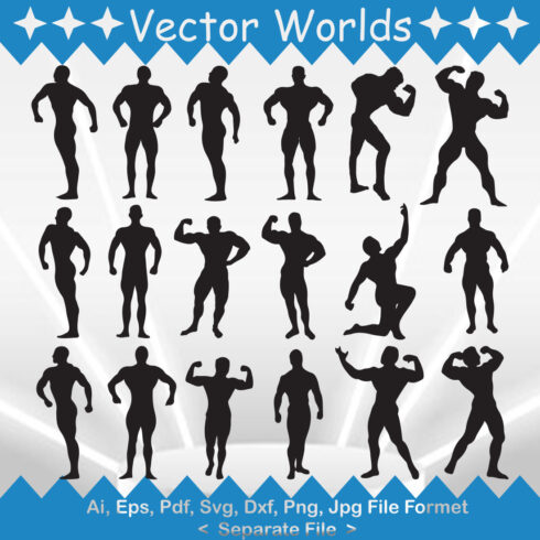 Collection of vector amazing images of bodybuilder man silhouette.