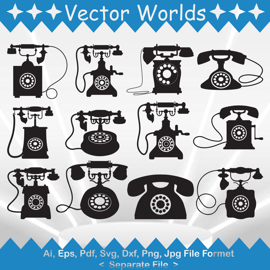 Collection of vector gorgeous images of telephones silhouettes.