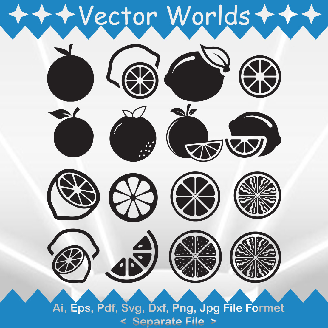 Set of vector amazing images of oranges silhouettes.