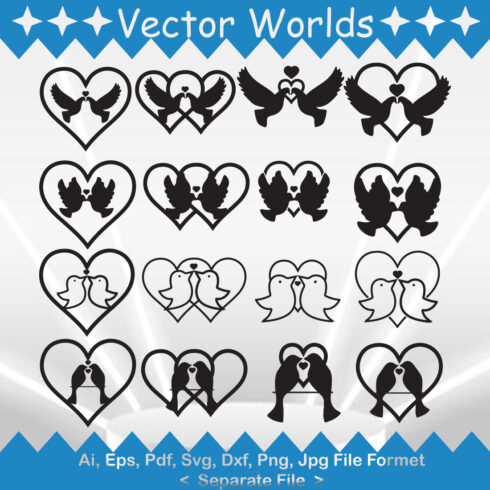 A pack of vector enchanting images of bird love in black color.
