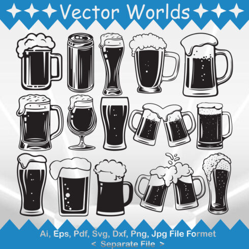 Collection of vector gorgeous images of beer mugs.