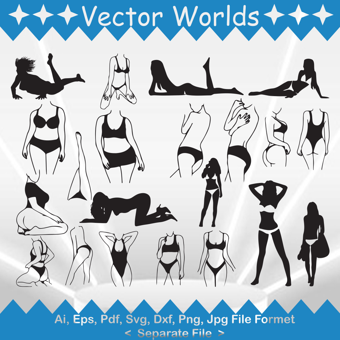 Pack of vector gorgeous images of girls in bikinis.