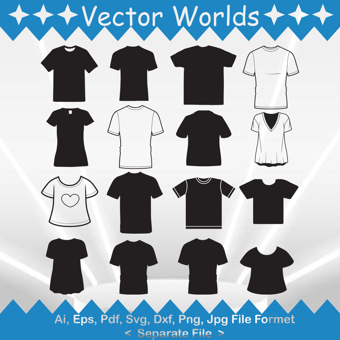 Collection of vector marvelous images of short sleeve t-shirt silhouettes.