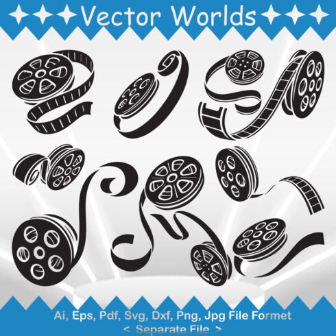 Collection of vector wonderful images of film reel silhouettes.