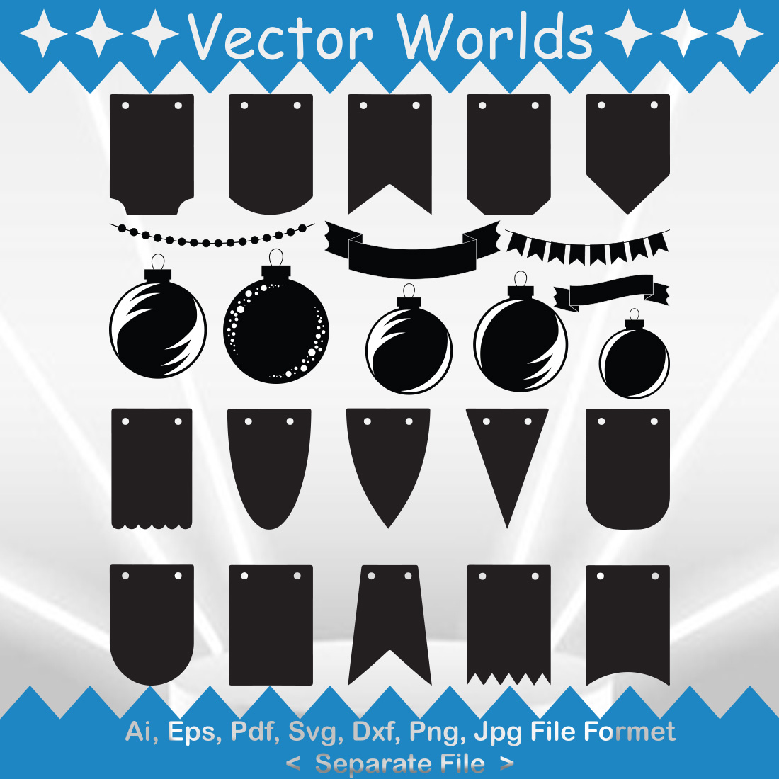 Bundle of irresistible bunting banner silhouette images.