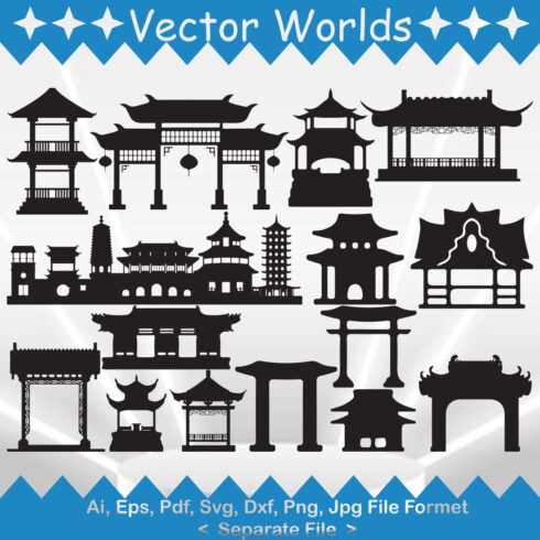 A bundle of vector exquisite Chinese building silhouette images.