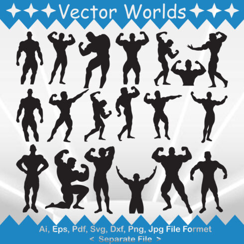 Pack of vector gorgeous bodybuilder silhouette images.