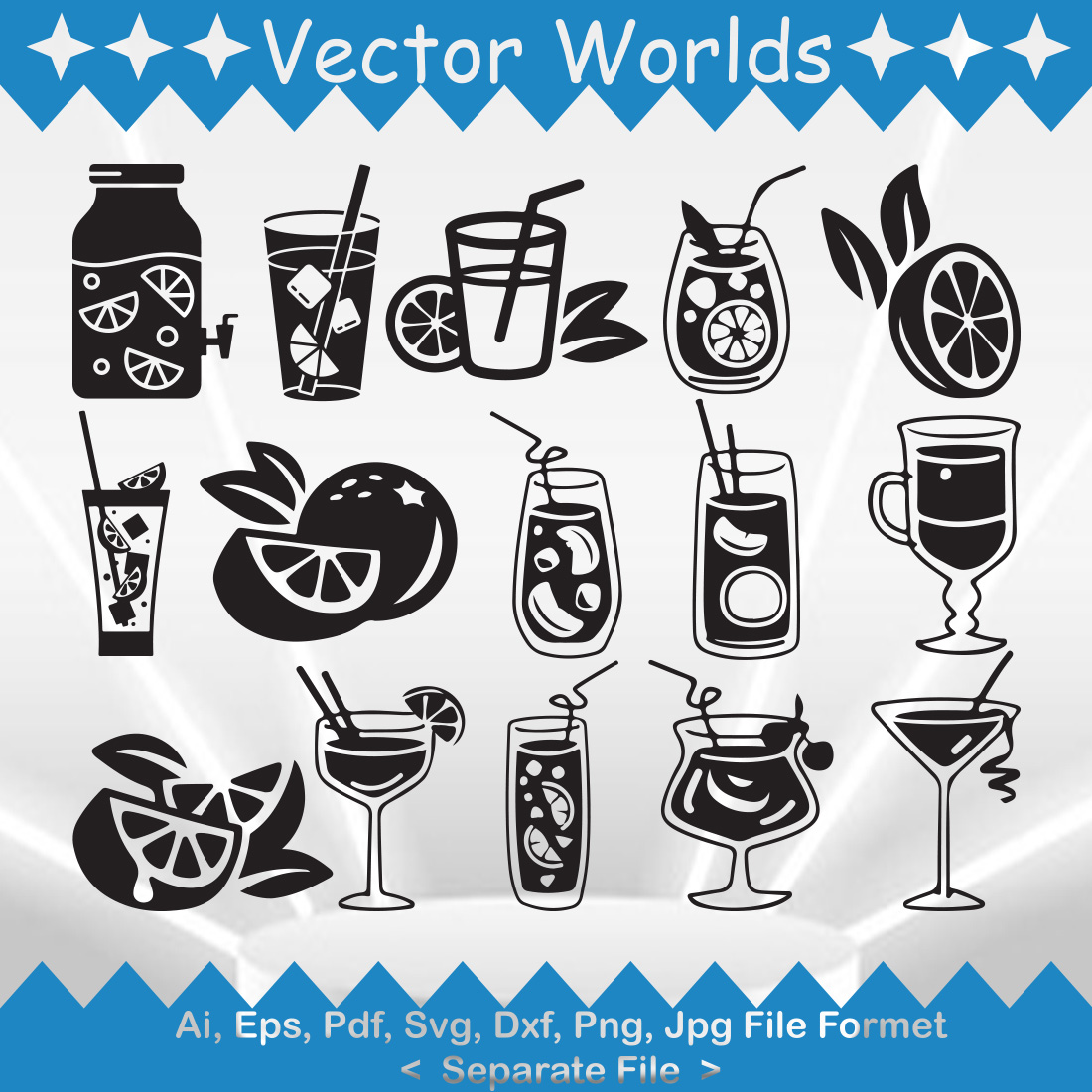 Bundle of vector enchanting images of silhouettes of lemonades.