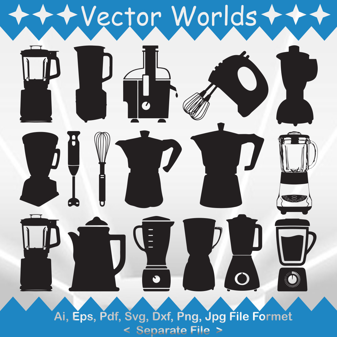 Bundle of vector gorgeous images of blender silhouettes.