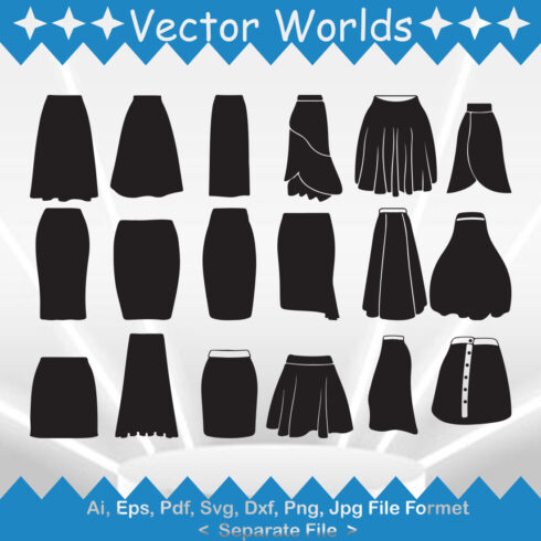 Pack of vector beautiful images of silhouettes of long skirts.