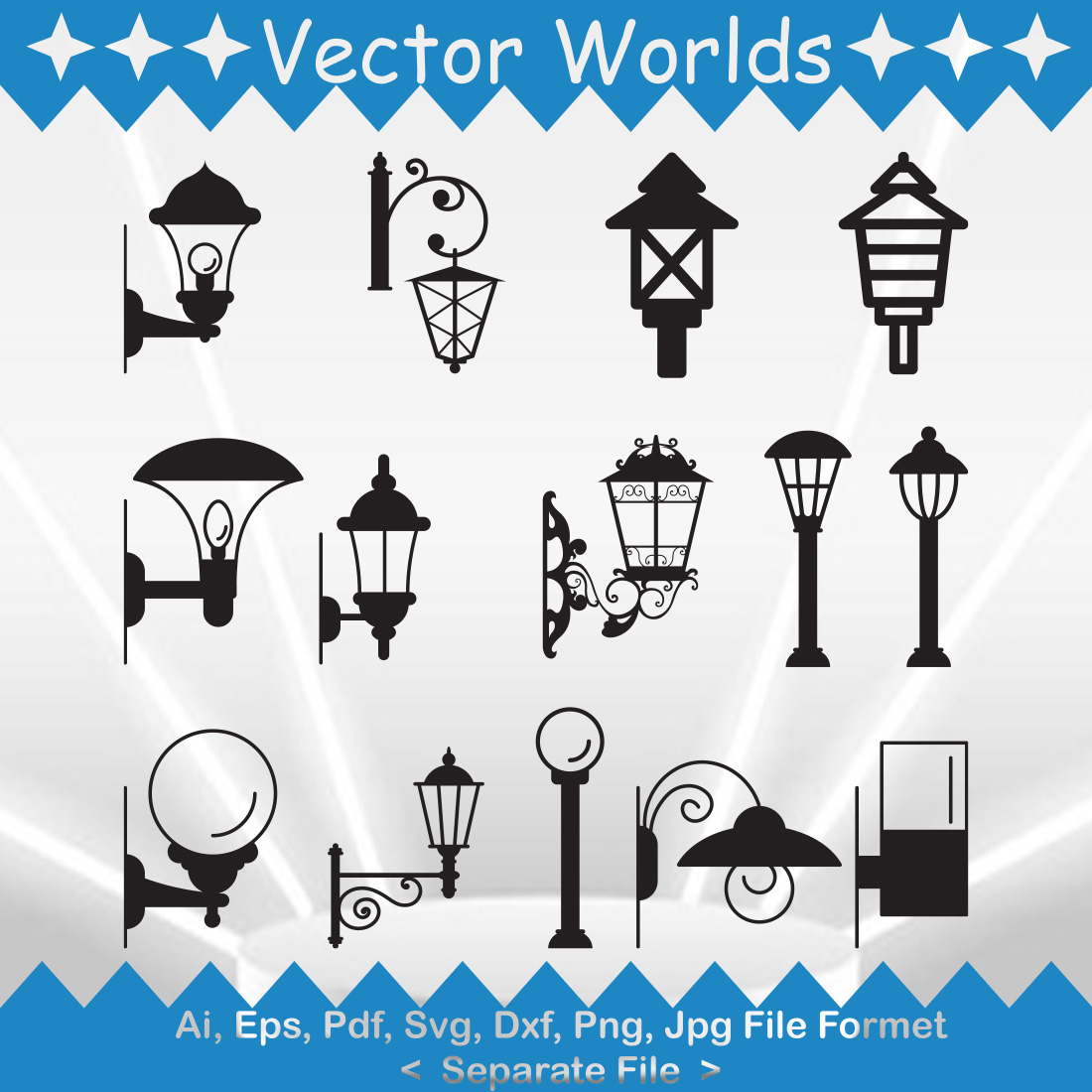 A selection of vector exquisite images of garden lamps silhouettes.