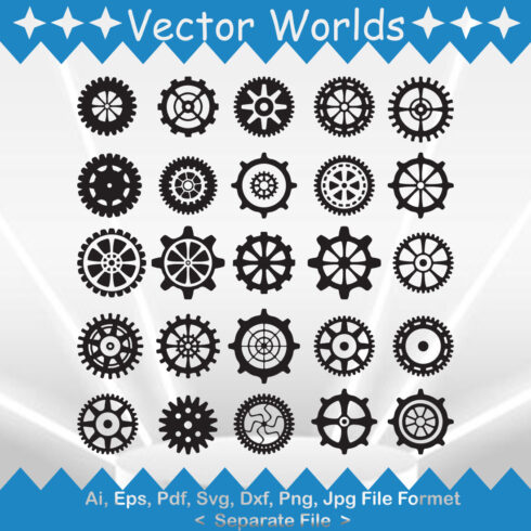 Collection of vector beautiful images of gears silhouettes.