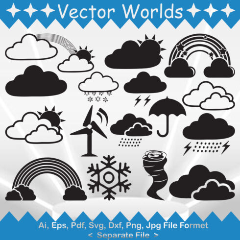 Pack of vector gorgeous images of rainbow silhouettes.