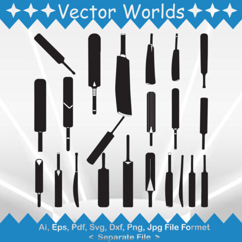 Pack of vector gorgeous images of cricket bat silhouettes.