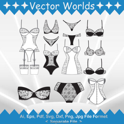 Set of vector unique images of lingerie silhouettes.