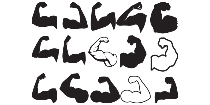 Pack of vector unique images of biceps silhouette.