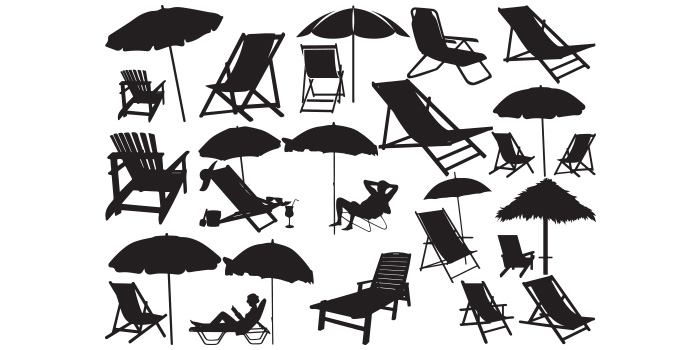 A selection of vector irresistible images of beach chairs in black.