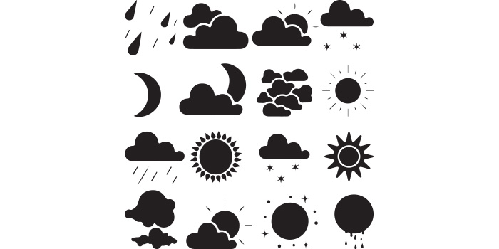 A selection of vector enchanting images of silhouettes of weather.
