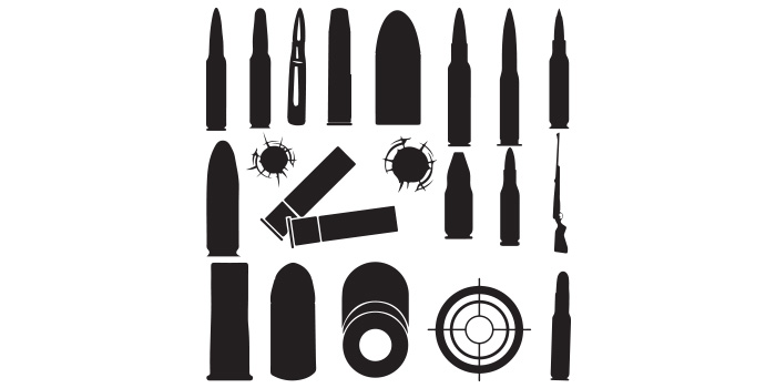 A selection of vector exquisite images of a silhouette of a bullet.