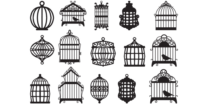 Set of vector amazing images of bird cages.