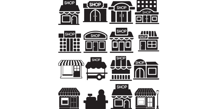 A selection of vector exquisite images of shop silhouettes.