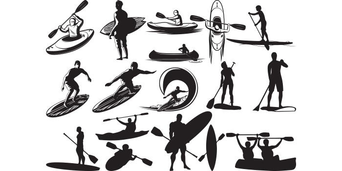 Collection of vector wonderful images of paddle board silhouettes.