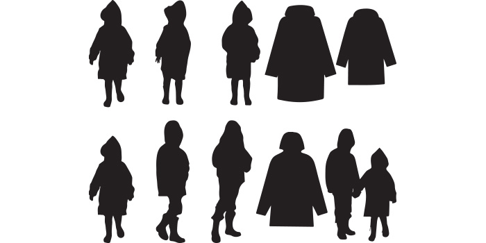 Bundle of vector irresistible raincoats silhouette images.