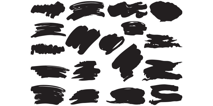 Set of vector irresistible images of silhouettes of brush strokes.