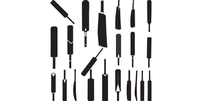 Collection of vector beautiful images of cricket bat silhouettes.