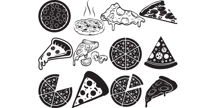 bundle of vector irresistible images of pizza silhouettes.