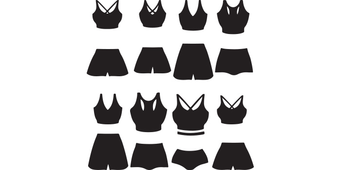 A selection of exquisite silhouette images of women's sports bras and shorts.