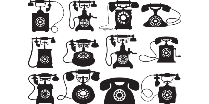 Bundle of vector beautiful images of telephones silhouettes.