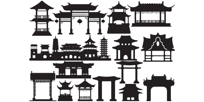 Pack of vector gorgeous Chinese building silhouette images.
