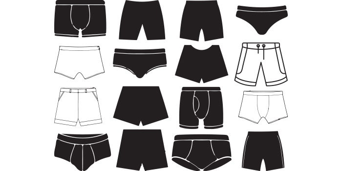 Pack of vector adorable images of short pant silhouettes.
