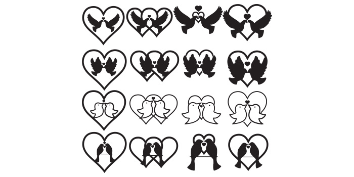 Bunch of heart shapes with birds on them.