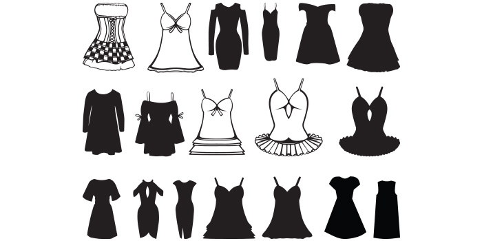 Set of vector amazing images of girl frock silhouettes.