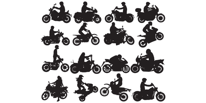 Set of vector enchanting images of a silhouette of a bike with a racer.